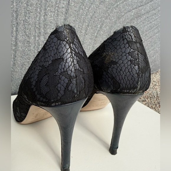 Valentino Garavani Black Lace Slip On Pointed Toe Heels Pumps Shoes Size 37 - Picture 9 of 17